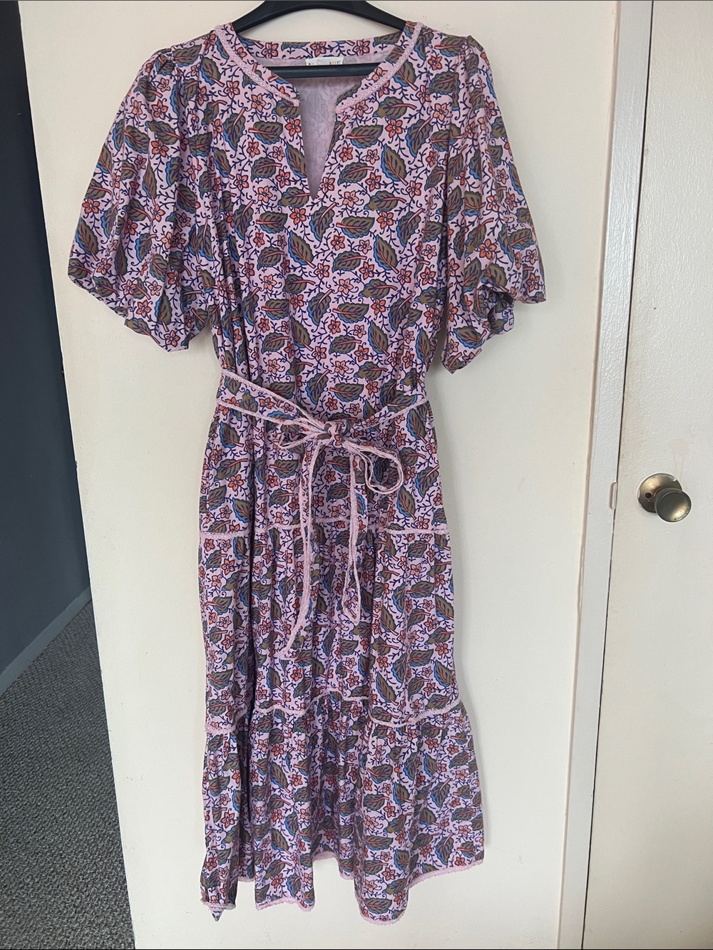 Roller Rabbit Lavender-Pink Floral Tiered Midi Dress